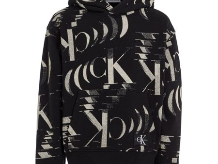 Calvin Klein Glitched Monogram Hoodie Aop Black Hot on Sale