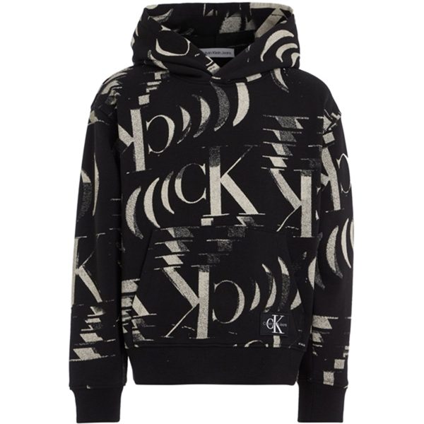 Calvin Klein Glitched Monogram Hoodie Aop Black Hot on Sale