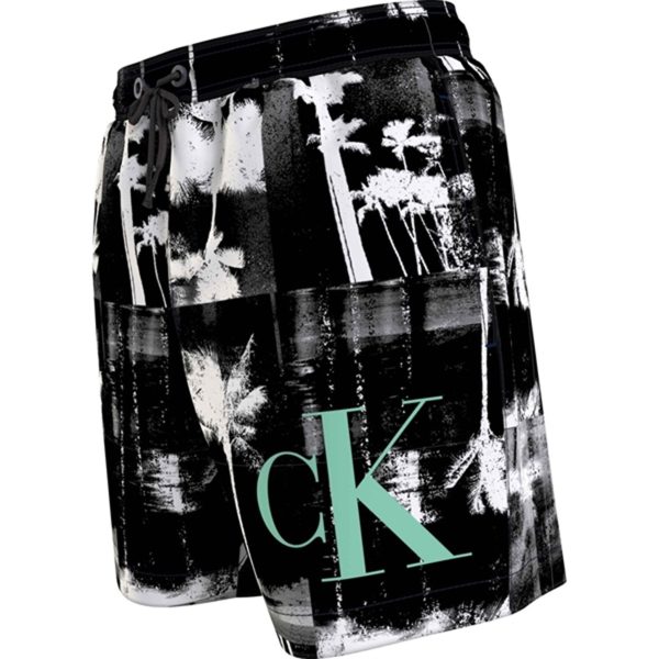 Calvin Klein Medium Drawstring Svømmeshorts Ck Palm Black Aop Online Hot Sale