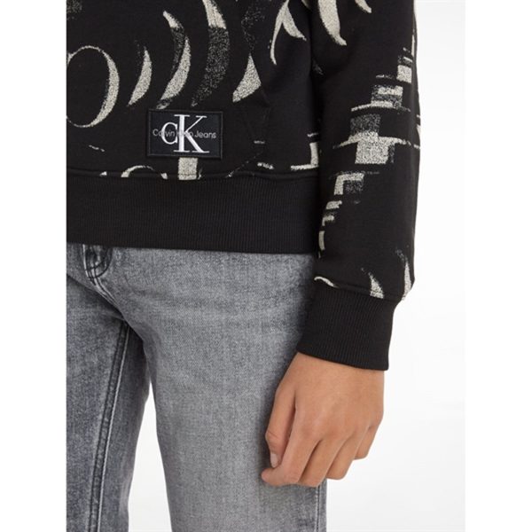 Calvin Klein Glitched Monogram Hoodie Aop Black Hot on Sale