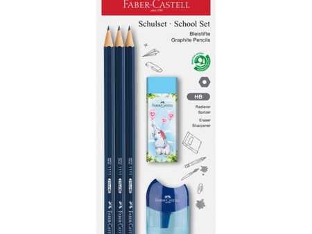 Faber-Castell 3 Blyanter, 1 Spisser, Viskelær Blå Fashion