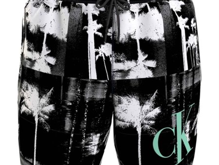 Calvin Klein Medium Drawstring Svømmeshorts Ck Palm Black Aop Online Hot Sale