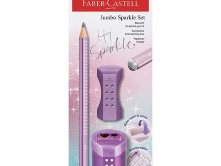 Faber-Castell Sparkle Jumbo Blyant, Viskelær, Blyantspisser - Lilla Fashion