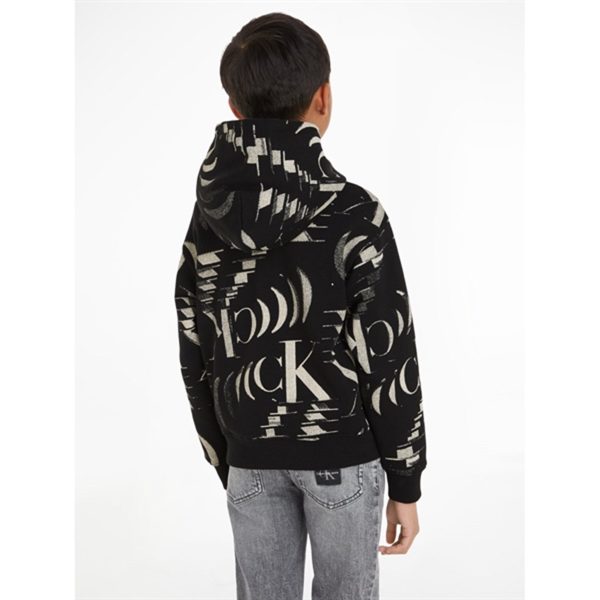 Calvin Klein Glitched Monogram Hoodie Aop Black Hot on Sale