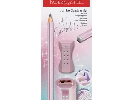 Faber-Castell Sparkle Jumbo Blyant, Viskelær, Blyantspisser - Rosa Online Hot Sale