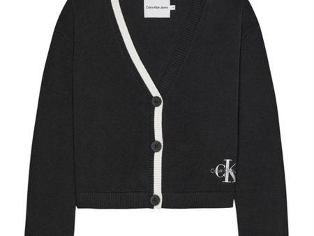 Calvin Klein Contrast Strikk Cardigan Ck Black For Discount